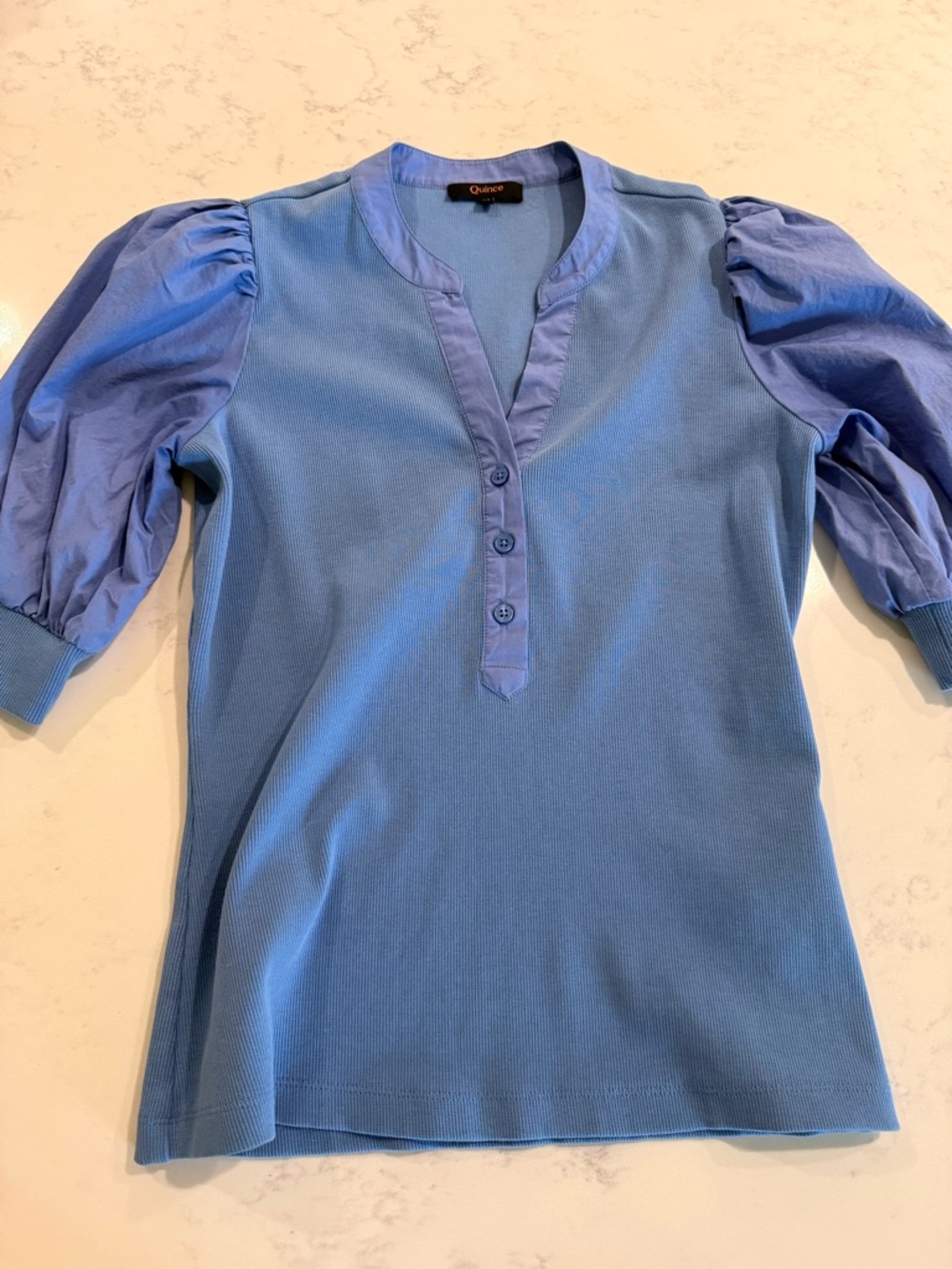 Quince Soft Sky Blue Knit Henley Top